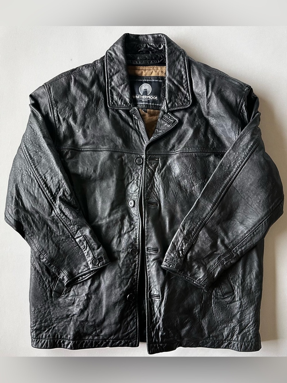 Vintage Weatherproof Genuine Leather Jacket Men’s L Black